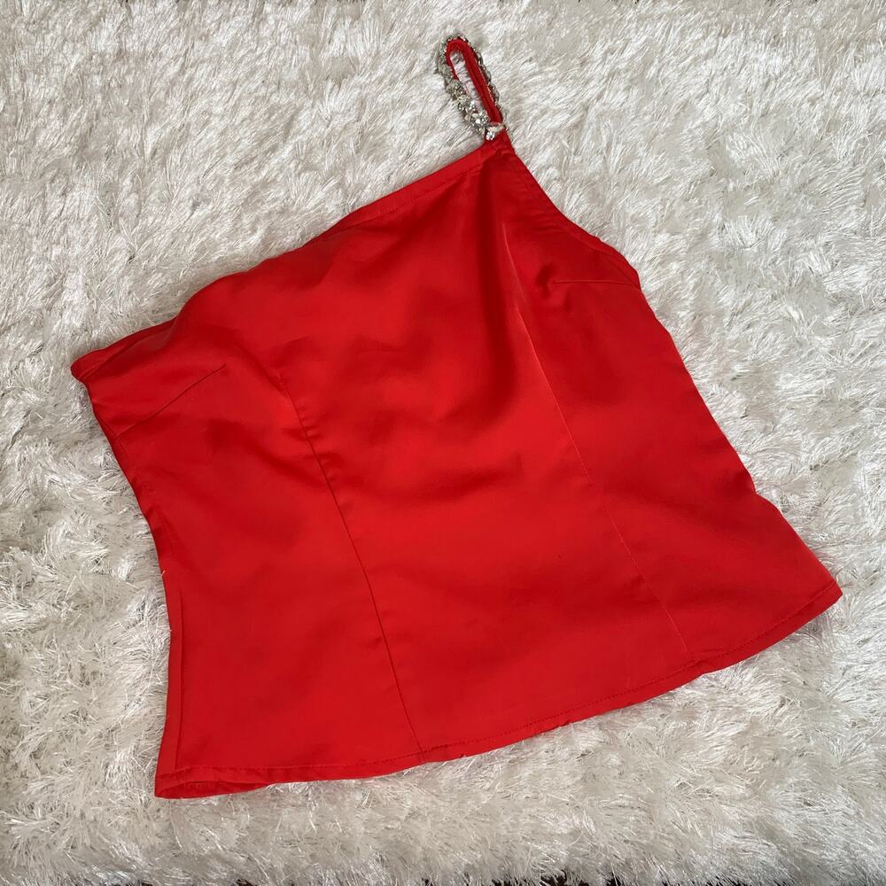 Superdown Revolve Red One Shoulder Rhinestone Strap NYE Party Sz Small